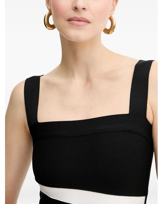Hervé Léger Black Eve Square-Neck Striped Mini Dress