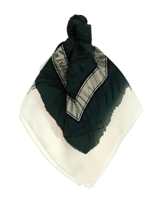 Ferragamo Green Floral-Print Silk Scarf