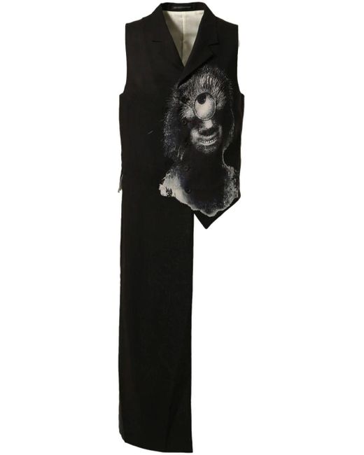 Yohji Yamamoto Black Artistic-print Asymmetric Waistcoat for men
