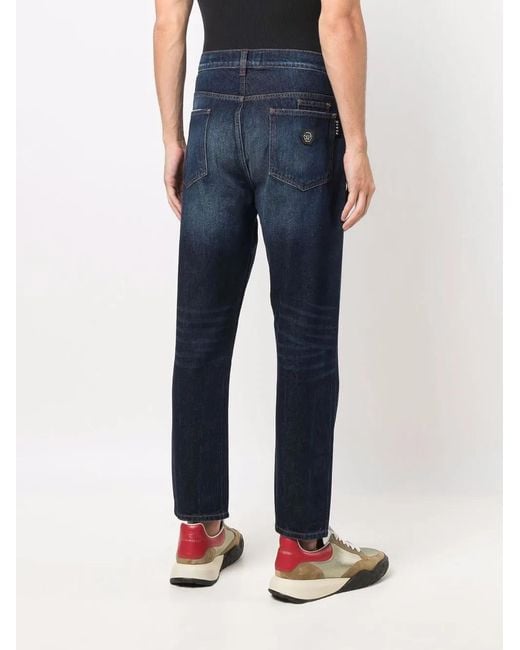 Philipp Plein Blue Carrot Fit Iconic Plein Straight-Leg Jeans for men