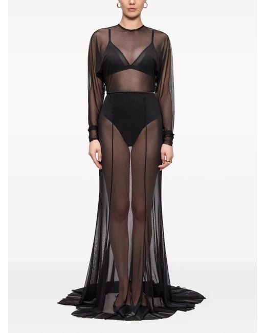 V:PM ATELIER Gray Kosa Long-Sleeve Sheer Maxi Dress