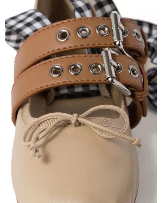 Miu Miu Natural Neutral Leather Ballerina Shoes - Women's - Fabric/calf Leather/calf Leather
