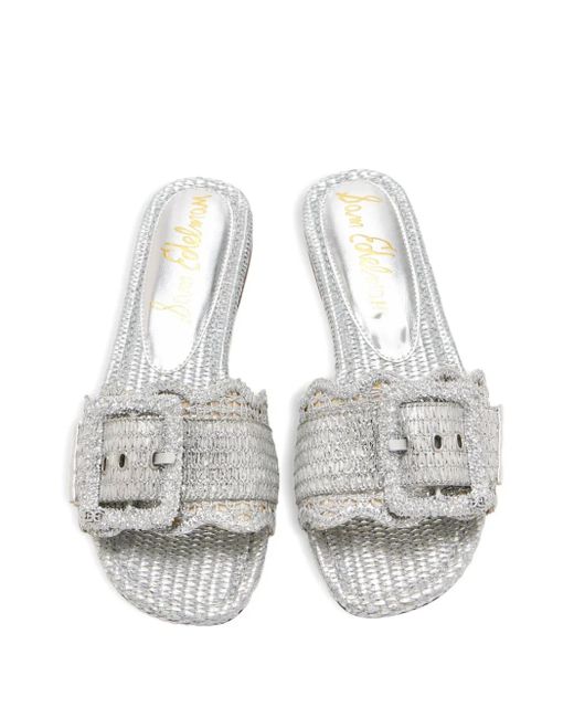 Sam Edelman White Bambi Buckle-Embellished Woven Sandals