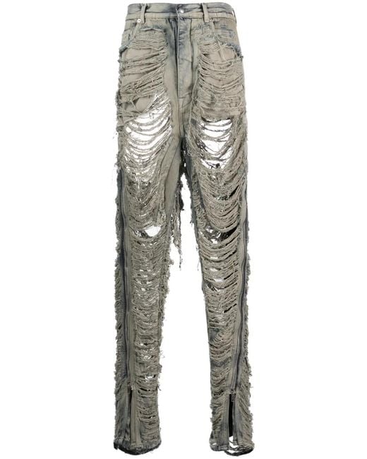 Rick Owens Gray Distressed-Finish Slim-Cut Jeans for men
