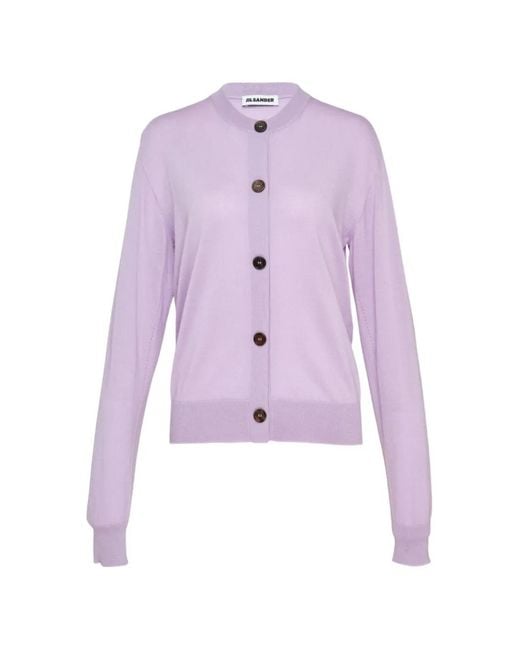 Jil Sander Purple Fine-Knit Button-Up Cardigan