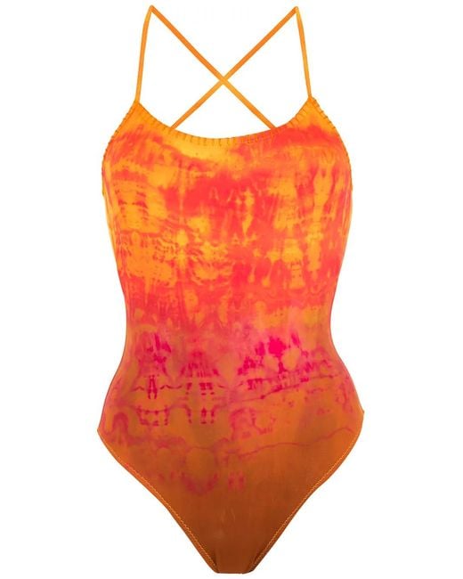 Amir Slama Orange Maillot De Bain Tie-Dye À Broderies