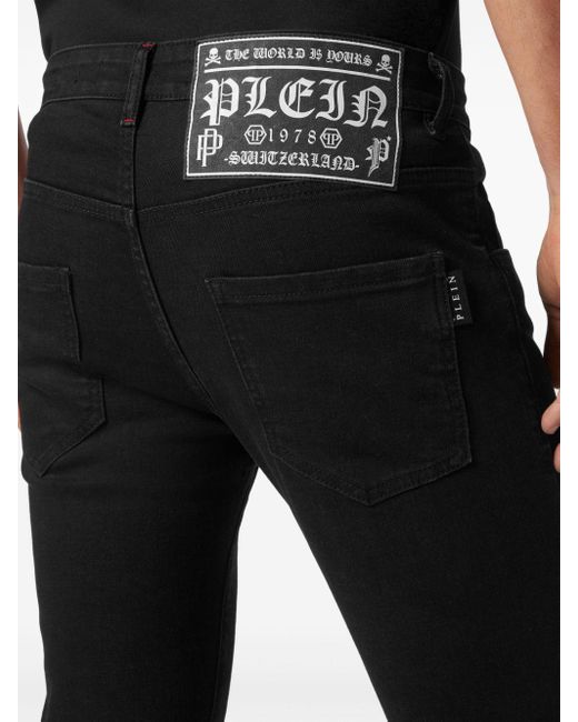Philipp Plein Black Lion Circus Low-rise Skinny Jeans for men