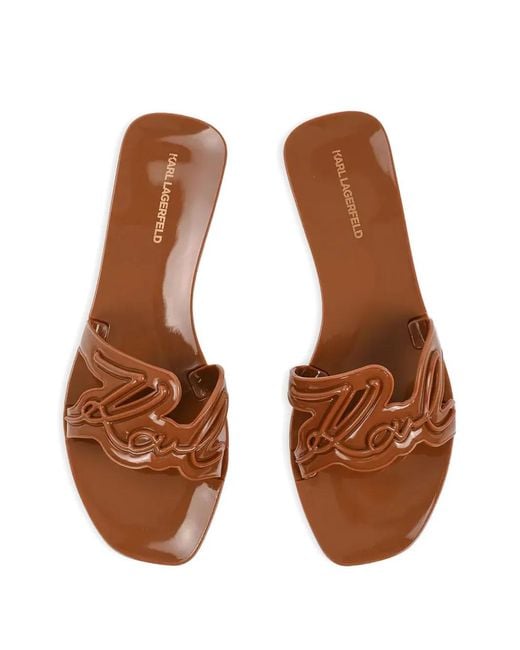 Karl Lagerfeld Brown Logo-Embossed Slides