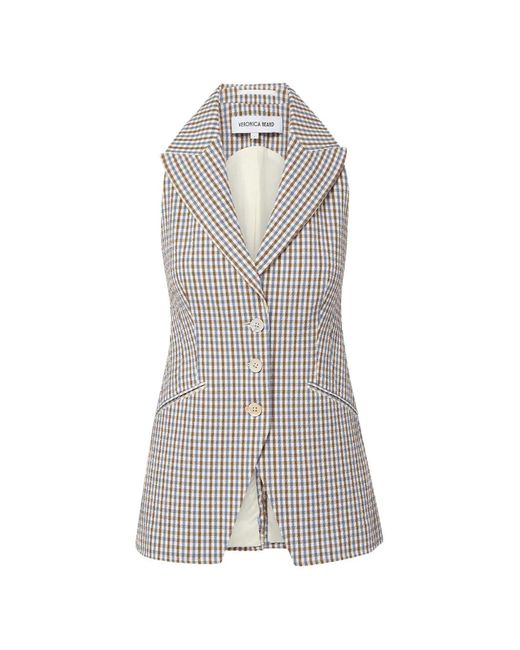 Veronica Beard White Costa Gingham Waistcoat