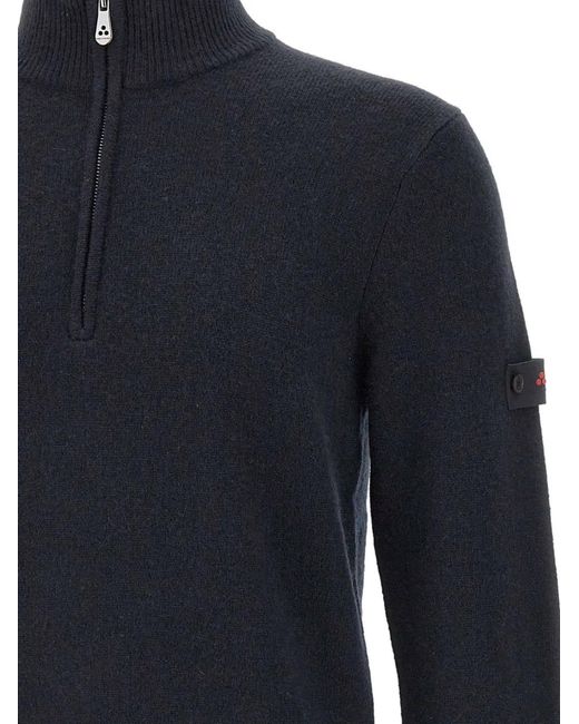Peuterey Blue Half-Zip Ribbed Sweater for men