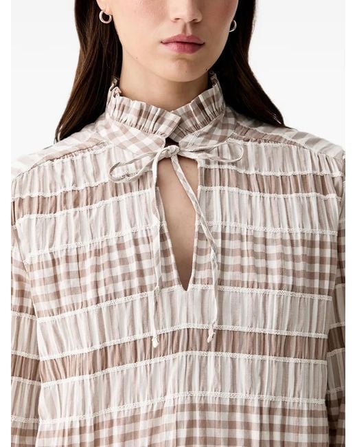 Barbour Natural Hinton Gingham-Pattern Ruffled-Effect Blouse