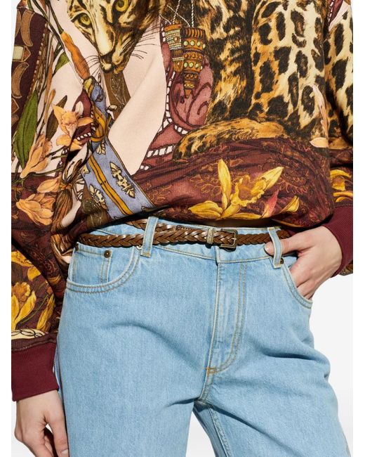 Etro Brown Braided Detailed-Buckle Leather Belt