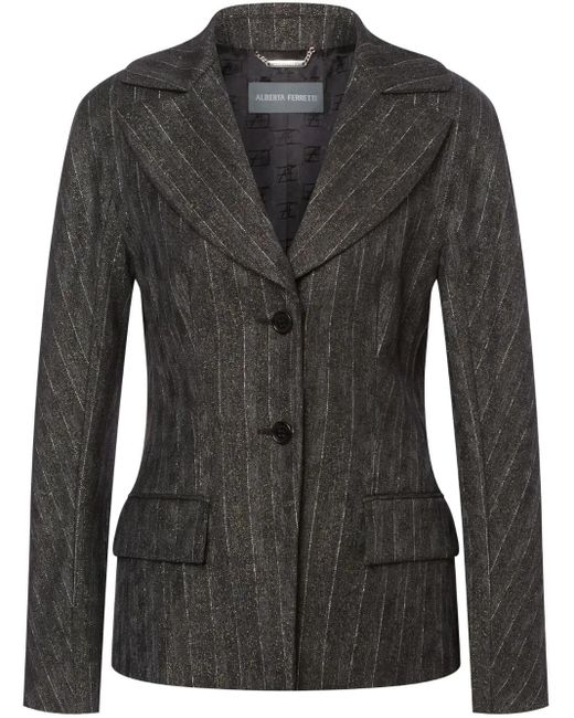 Alberta Ferretti Black Pinstriped Single-Breasted Blazer