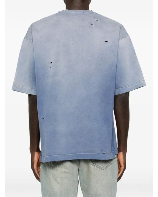 Maison Mihara Yasuhiro Blue T-Shirt Effet Usé À Poche Et Col V for men