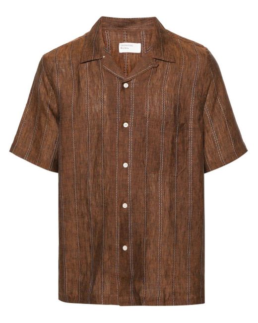 Universal Works Brown Road Striped Linen Shirt for men