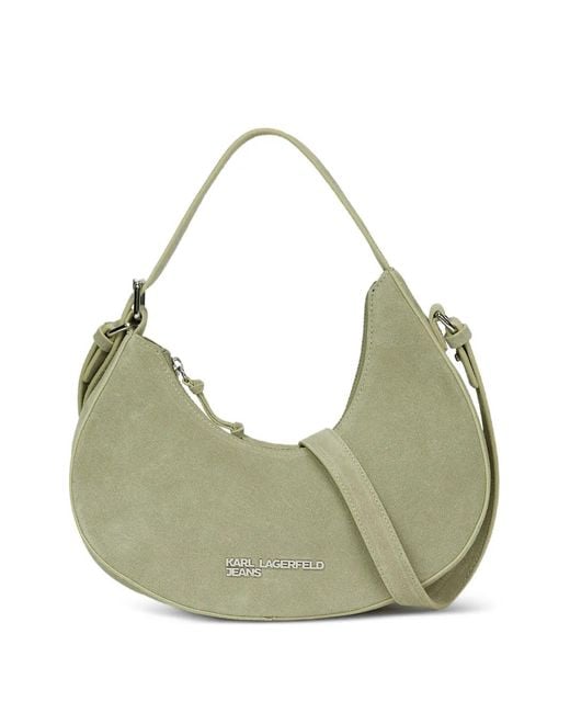 Karl Lagerfeld Green Suede Crescent Shoulder Bag
