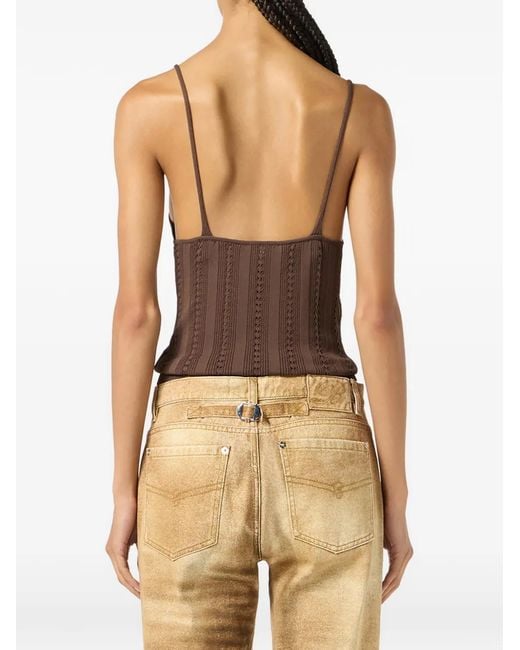 Blumarine Brown Knit V-Neck Top