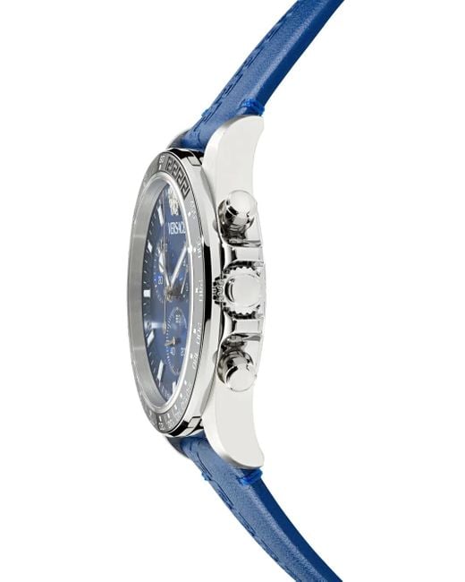 Versace Blue Greca Chronograph Leather Strap Watch, 43Mm for men