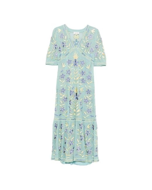 Antik Batik Blue Carioca Floral Embroidered Maxi Dress