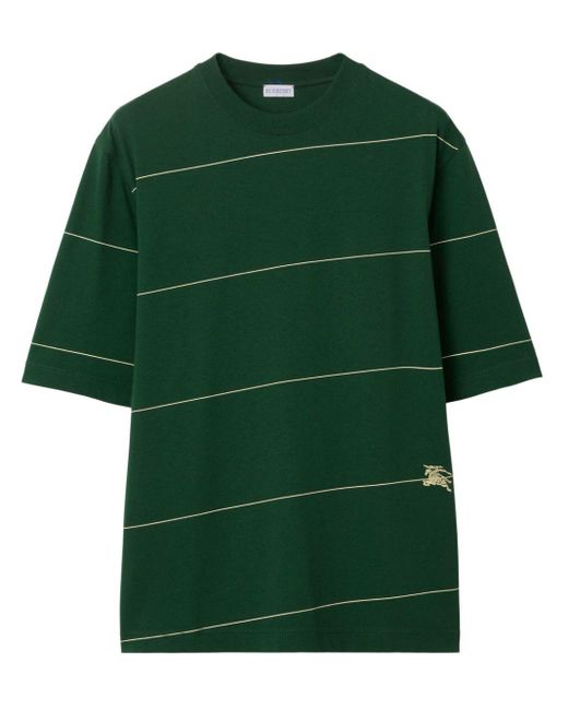Burberry Green Striped Cotton T-shirt for men