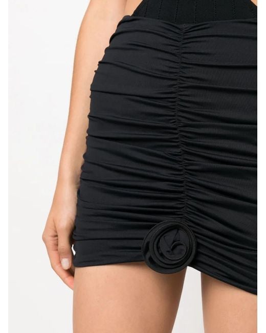 LaRevêche Black Lillibet Floral-Appliqué Gathered Miniskirt