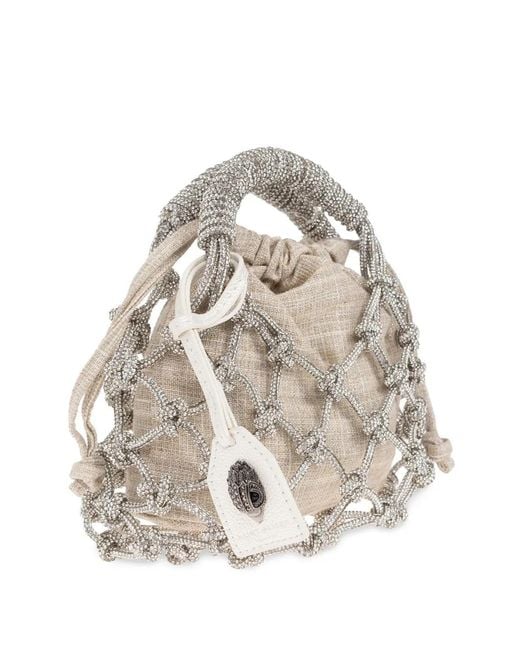 Kurt Geiger White Small Macramé Tote Bag