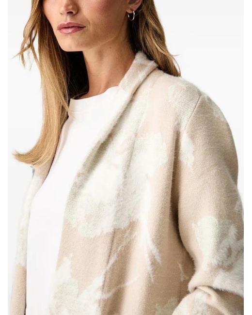 Joseph Ribkoff White Floral-Print Open-Front Long Cardigan