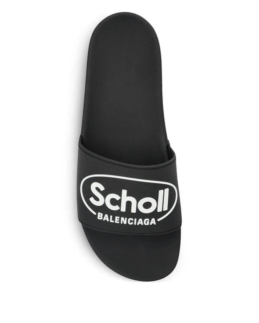 Balenciaga Black Logo-Print Slides for men