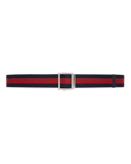 Gucci Blue Web-stripe Engraved-logo Belt for men
