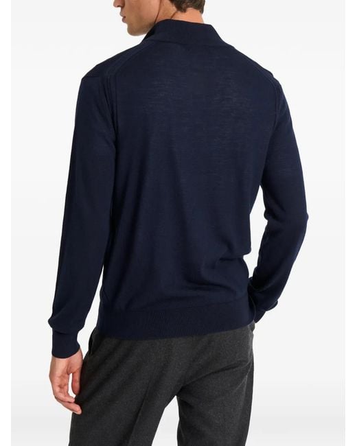 Pringle of Scotland Blue Quarter-Zip Merino Wool Sweater for men