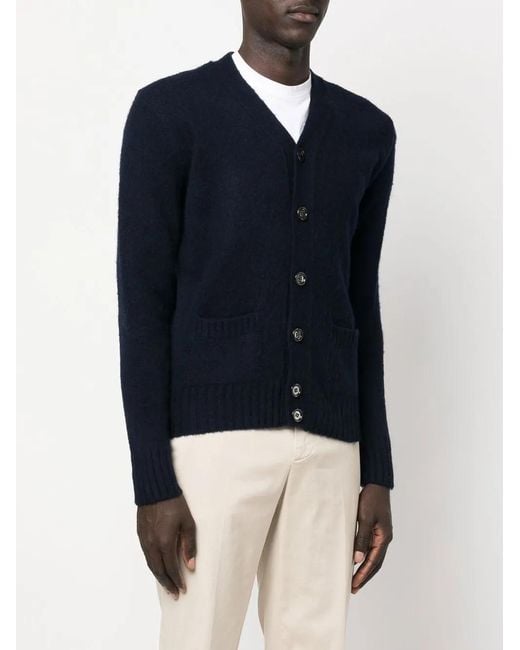 Aspesi Blue Button-Up Wool Cardigan for men