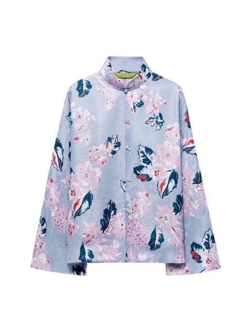 Shanghai Tang Blue Scholar Floral-Jacquard Jacket