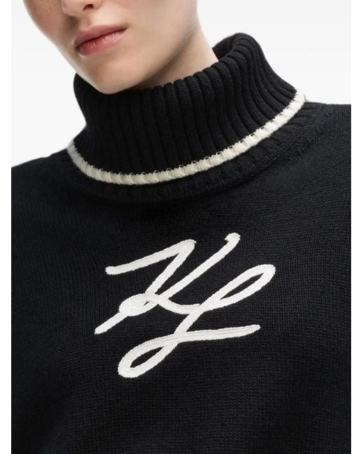 Karl Lagerfeld Black Soutache Turtleneck Sweater