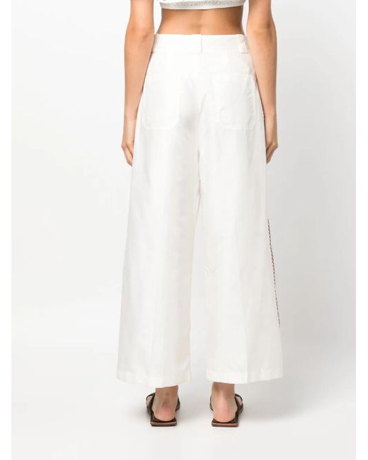 Zeus + Dione White Tape-Detail Wide-Leg Trousers