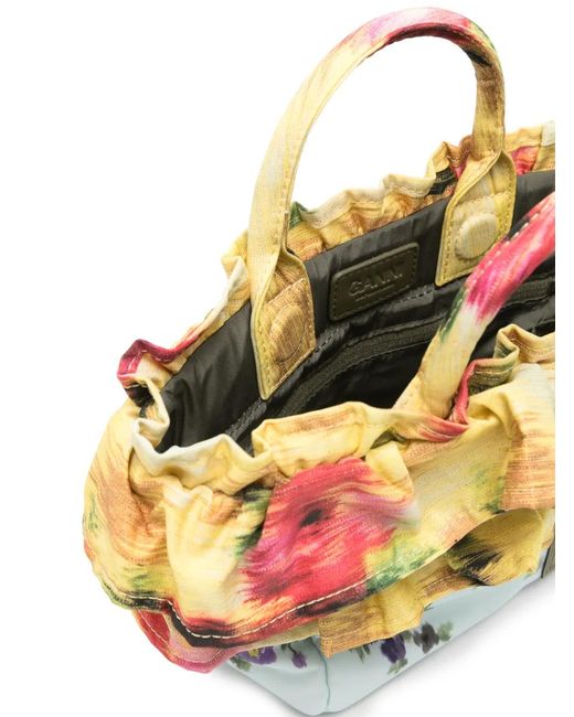 Ganni Metallic Ruffled-Trim Tote Bag