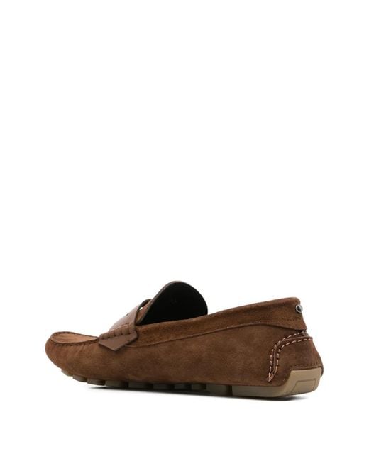 Canali Brown Panel Leather Loafers for men