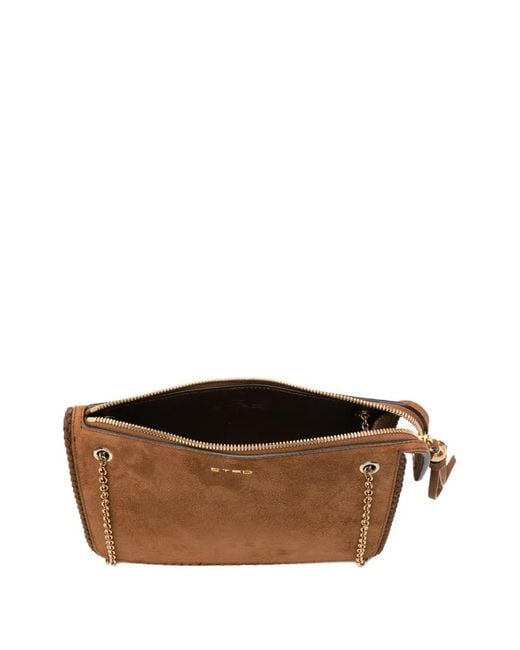Etro Brown Logo-Detail Letaher Shoulder Bag