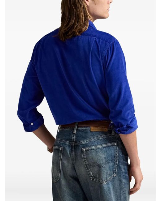 Polo Ralph Lauren Blue Corduroy Embroidered-Logo Shirt for men