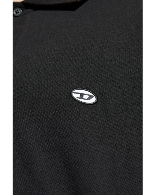 DIESEL Black Logo-Appliqué Long-Sleeved Polo Shirt for men