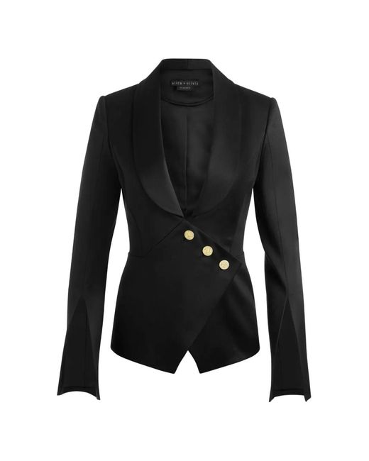 Alice + Olivia Black Asymmetric Shawl-Lapel Jacket