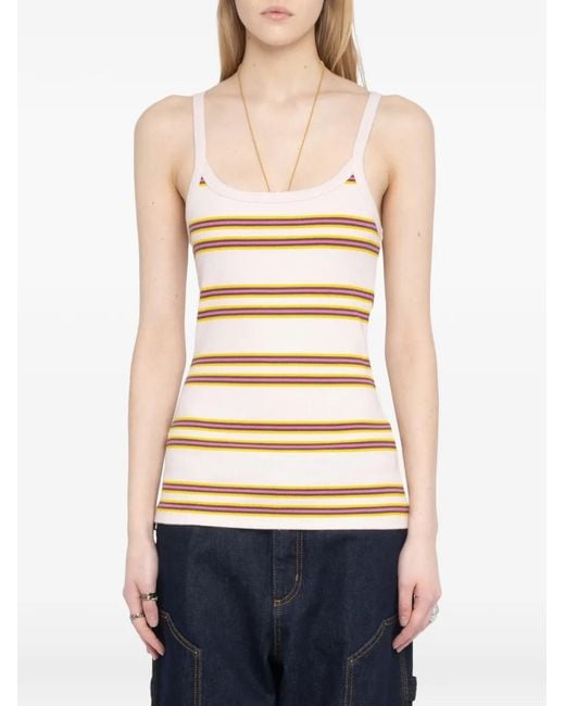 Zadig & Voltaire Natural Striped Ribbed Tank Top