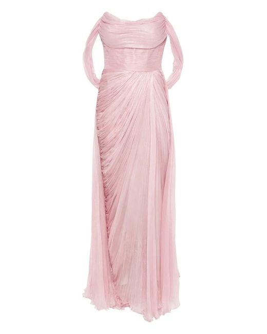IRIS SERBAN Pink Raziel Draped Off-Shoulder Gown