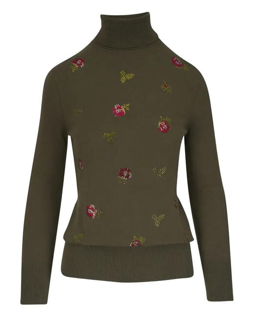 Libertine Green Floral-Embellished Roll-Neck Sweater