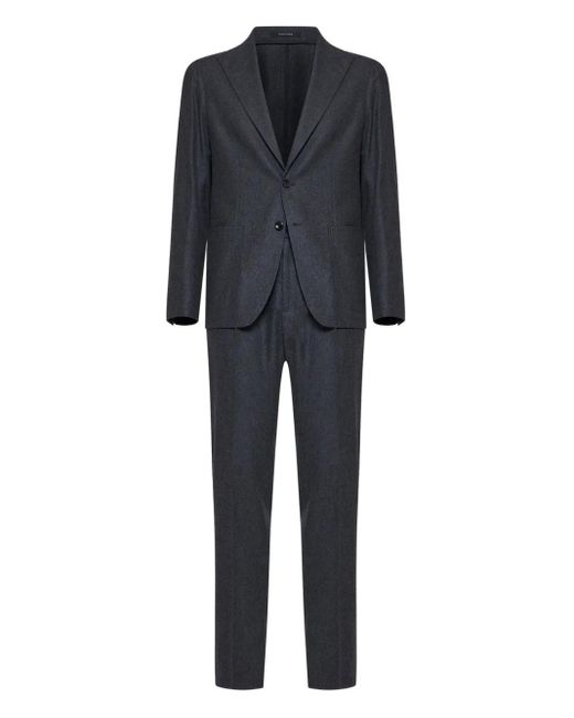 Tagliatore Black Peak-Lapels Drawstring Suit for men