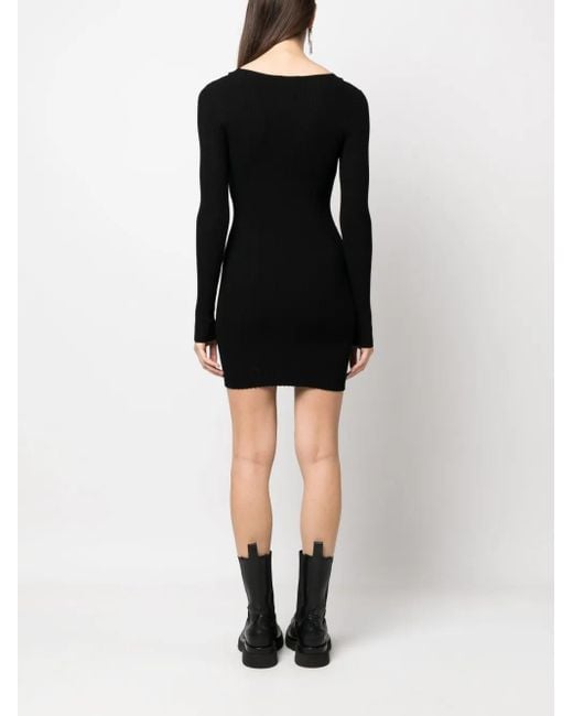 Moschino Black Long-Sleeve Ribbed-Knit Dress