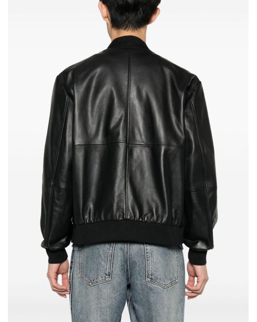 Just Cavalli Black Leather Bomber Jacket for men