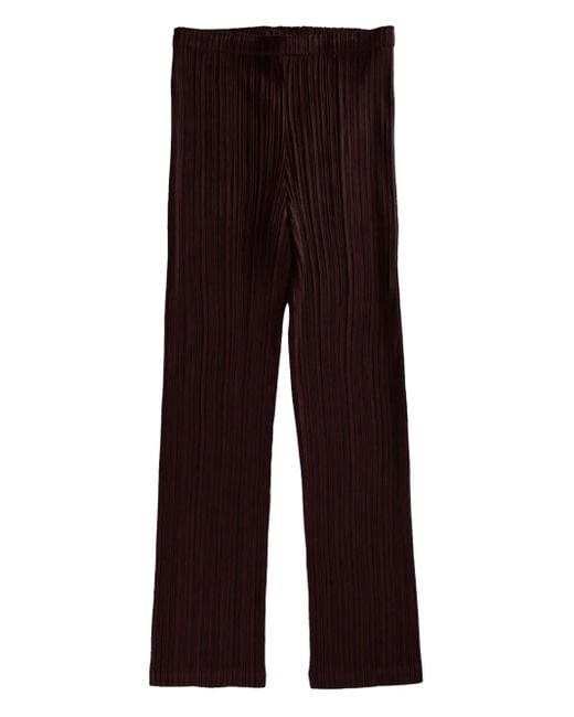 Pleats Please Issey Miyake Purple Pleated Straight-Leg Trousers