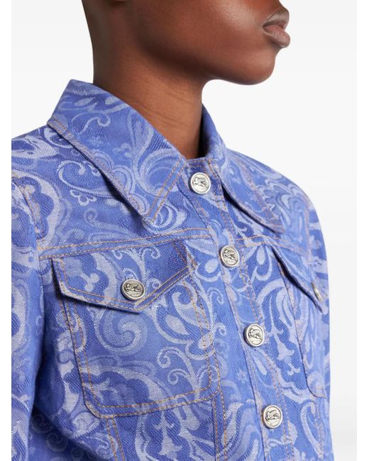 Etro Blue Paisley-Jacquard Denim Jacket