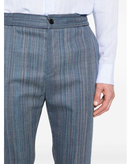 Etro Blue Stripe-jacquard Tapered-leg Trousers for men