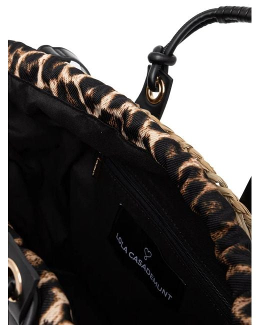 Lola Casademunt Black Leopard-Print Interwoven Tote Bag